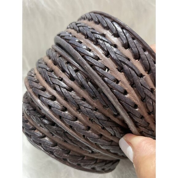 Mens Braided Leather Belt W/ Western-Style Buckle Size 46 Dark Brown - Picture 2 of 5